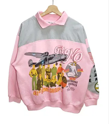 GITANO 90s USAF 밀리터리 프린트 여성용 옷깃이 있는 맨투맨