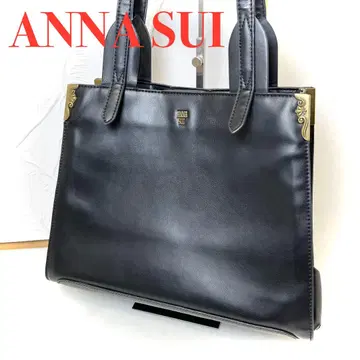 ANNASUI 안나수이 가죽 토트백 A4 수납 가능 골드 금장 장식 블랙