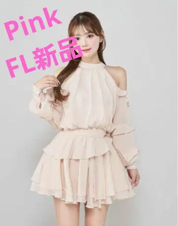 볼륨 쉬폰 미니 원피스 다리치 핑크 베이지 FL