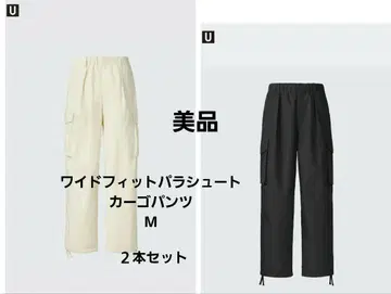 유니클로 와이드 핏 파라슈트 카고 팬츠 블랙 내추럴 M