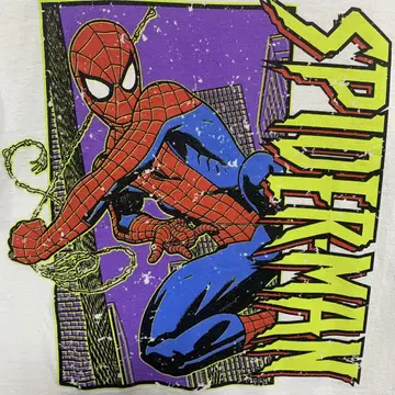 스파이더맨 티셔츠 MARVEL 빈티지풍 흰색 S 구제 의류 화이트