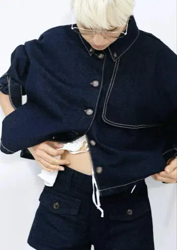 새상품 자라 데님 케이프 자켓 XS