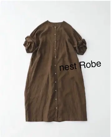 nest Robe 린넨 트위스트 슬리브 프론트 오픈 원피스 네스트로브