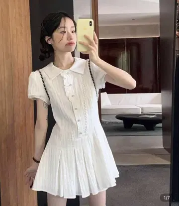 셔츠 원피스 반팔 플리츠 화이트