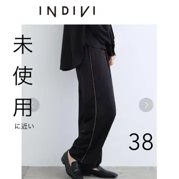 INDIVI 인디비/세탁 가능한 새틴 스트레이트 팬츠 38/저지 슬랙스