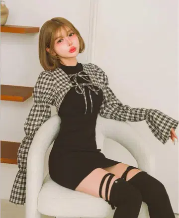 다리치 셔링 볼레로 미니 원피스
