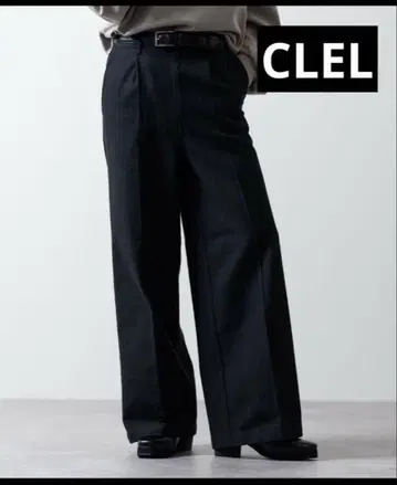 CLEL 소프트 울 시미러 개버딘 스트레이트 슬랙스 블랙