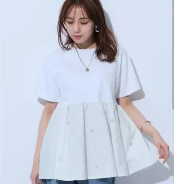 마이 스트라다 도킹 펄 장식 화이트 티셔츠