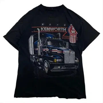 80s KENWORTH 트랙 티셔츠 구제 의류 남성용 FREE 블랙