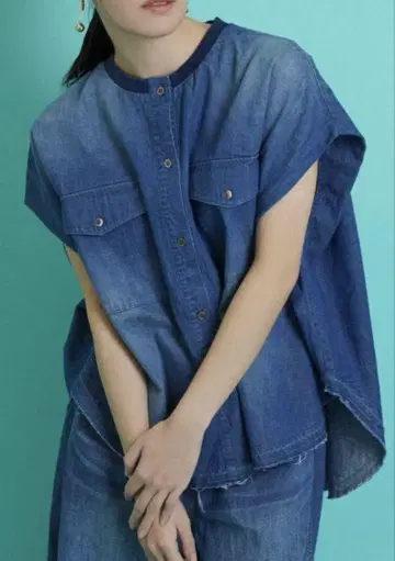 데님 셔츠 프렌치 슬리브
