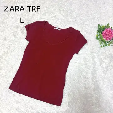 자라 L 버건디 V넥 반팔 티셔츠 오버 넥 부드러운 코튼