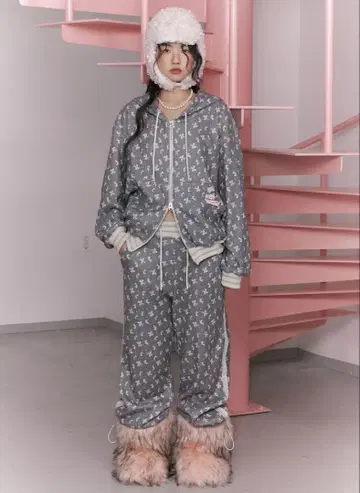 minjiena RABBIT fluffy hoodie pants 그레이