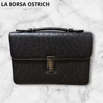 LA BORSA OSTRICH 엠보 세컨드 백 다이얼 락 포함 블랙
