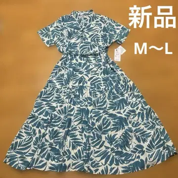 새상품. 잎 패턴 반팔 셔츠 원피스 롱 기장. M~L.
