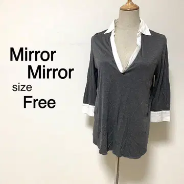 Mirror Mirror 그레이 컬러 카라 부착 7부 소매 티셔츠