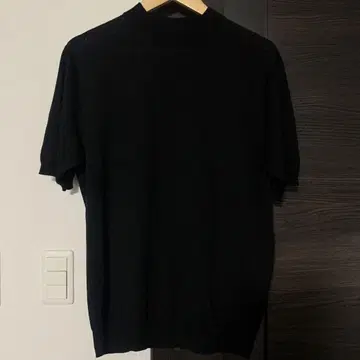 united arrows 블랙 반팔 니트 티셔츠 모크넥 L