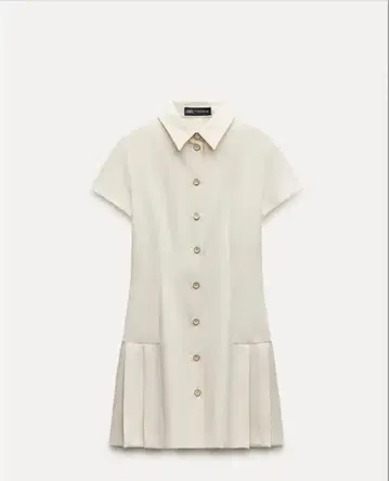 미사용 새상품 ZARA 카라 부착 미니 원피스 플리츠
