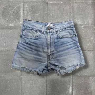 90's 빈티지 라이트 블루 프린지 헴 숏 팬츠 아메카지