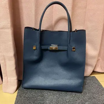 네이비 가죽 토트백