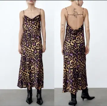 ZARA 자라 새틴풍 레오파드 무늬 원피스
