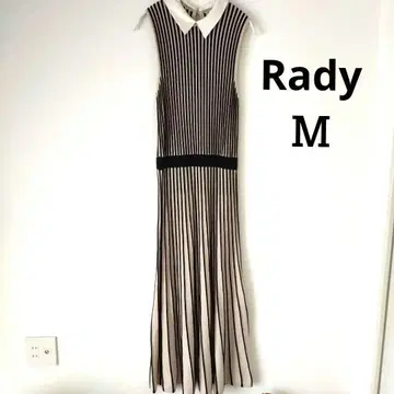 레이디 Rady 스트라이프 원피스 니트 롱 슬리브리스 M 베이지 블랙