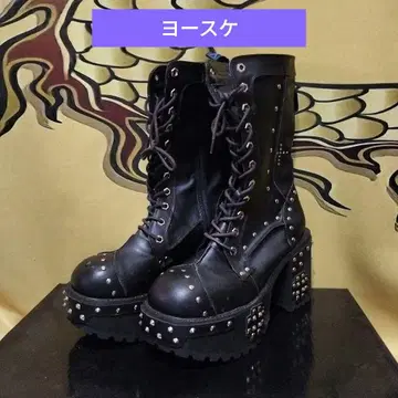 신상품 미사용 스터드 부착 가죽 통굽 부츠 요스케