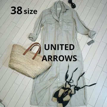 UNITED ARROWS 린넨 베이지 롱 셔츠 원피스 긴팔