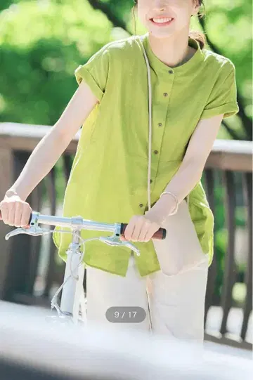 펠리시모 리브인컴포트 더블 거즈 프렌치 블라우스 라임 그린 L
