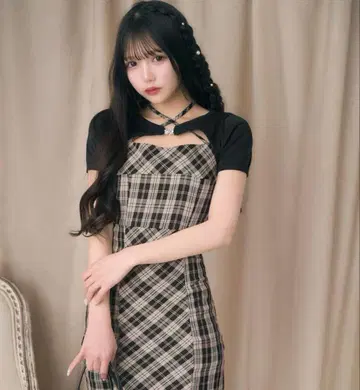 미셸 마카롱 앙상블 체크 원피스