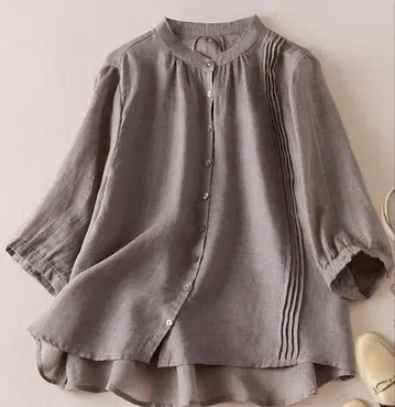 BLANC FICELLE/5부 소매/스탠드 카라 셔츠/그레이/XL 사이즈