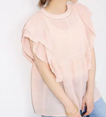 새상품 SLOBEIENA 슬로브 이에나 라미 프릴 핀턱 블라우스 핑크