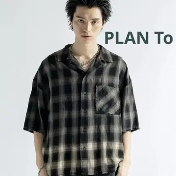 PLAN To 빈티지 가공 디자인 블리치 그라데이션 체크 셔츠