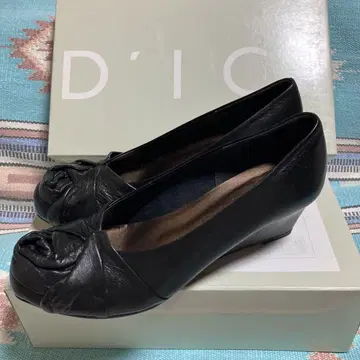 모드 에 자코모 디시 D'ICI 블랙 가죽 웨지솔 장미