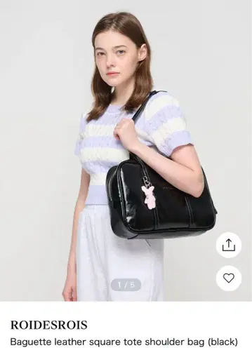 ROIDESROIS 바게트 가죽 숄더백 블랙