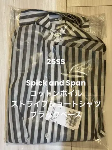 새상품 Spick and Span 코튼 보일 스트라이프 숏 셔츠