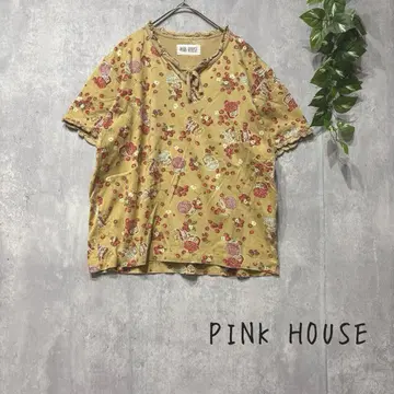 PINK HOUSE 딸기 무늬 올 패턴 티셔츠 프릴 리본 M