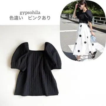 gypsohila 지프소피아 자카드 퍼프 숄더 블랙 검정