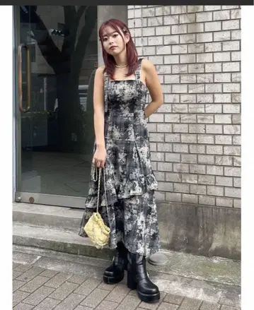 새상품급 시착만 한 상품 EVRIS 프릴 티어드 체크 롱 원피스