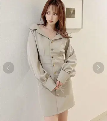 데콜테 디자인 셔츠 원피스 (베이지)