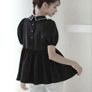새상품 택 없음 MERAKI 펄 옷깃 새틴 블라우스 블랙 S