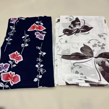 유카타 2세트 네이비 블루 꽃무늬 화이트 나비 무늬