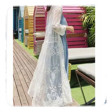보헤미안 스타일 레이스 트림 V 넥 가디건 화이트 동양인 원사이즈 새상품