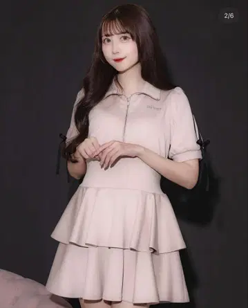 pium 더블 라인 티어드 저지 원피스
