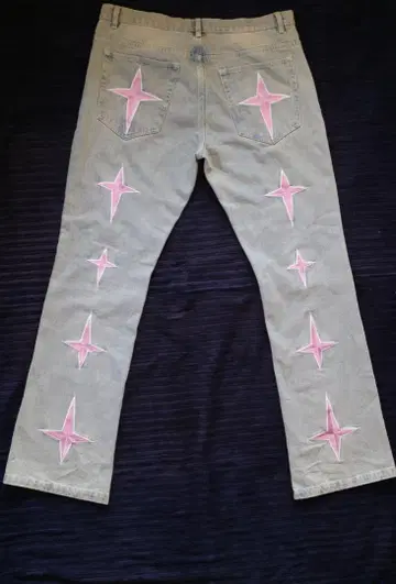 WHOVER STAR JEANS 핑크 별 자수 부츠 컷 데님 XL