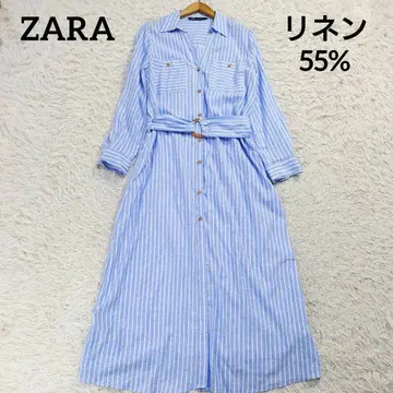 ZARA 자라 린넨 블렌드 롱 셔츠 원피스 벨트 린넨 스트라이프