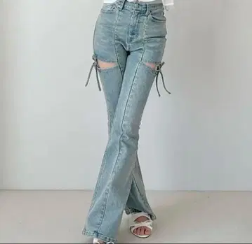 RESEXXY 데님 컷 아웃 리본 데님 팬츠 M 사이즈