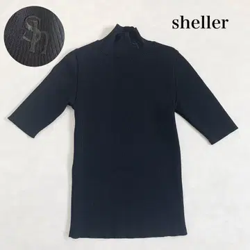 sheller 셰리에 베이직 리브 니트 상의 블랙 자수 로고