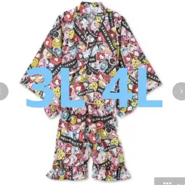 산리오 키티 올 패턴 진베이 블랙 유카타 냉감 빅 사이즈
