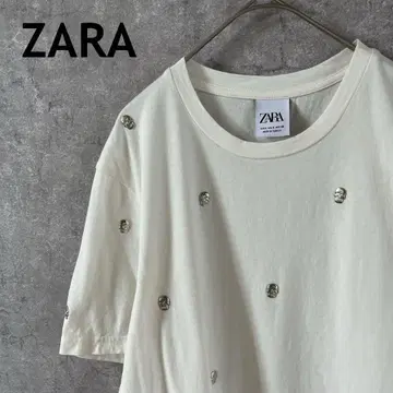 ZARA 스컬 핑 모티브 티셔츠 반팔 화이트 남성용 S 사이즈