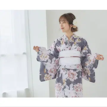 유카타 그레이 꽃무늬 화이트 핑크 옐로우 컬러 그린
